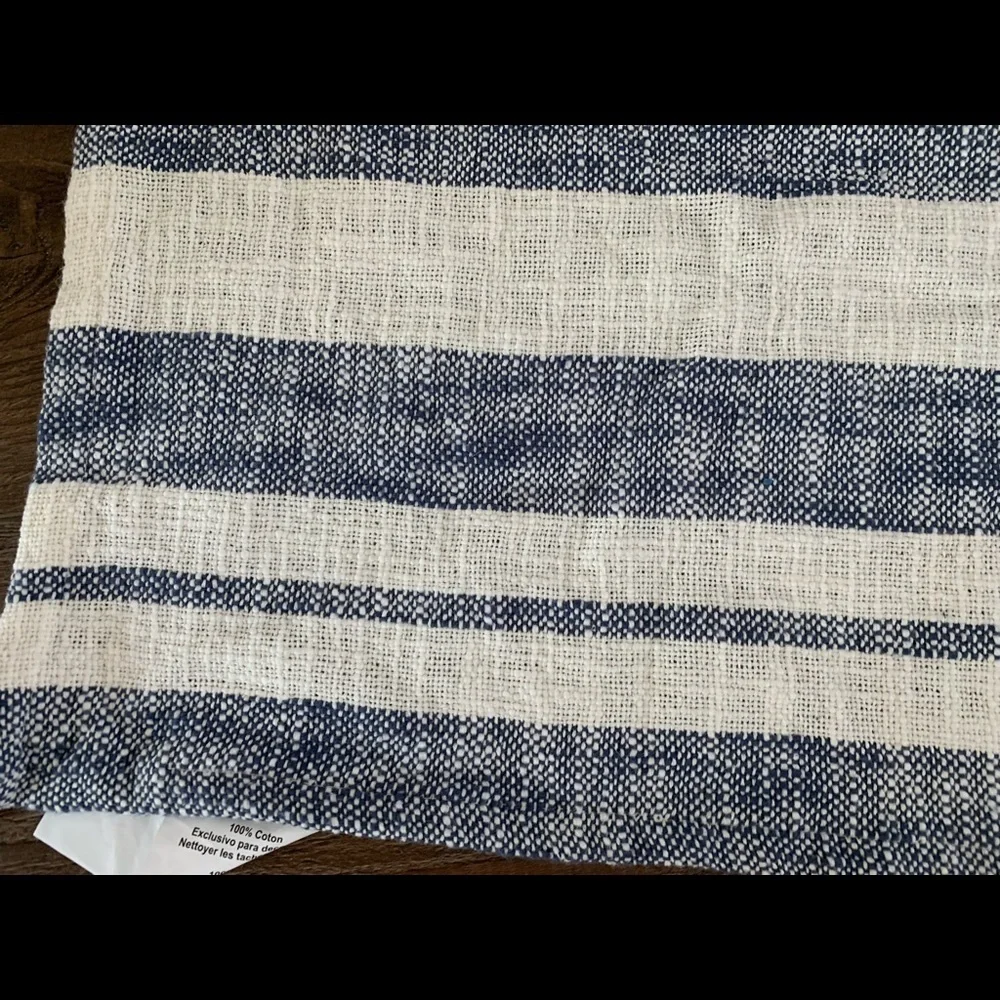 Striped Blue and White with Tassels Table runner